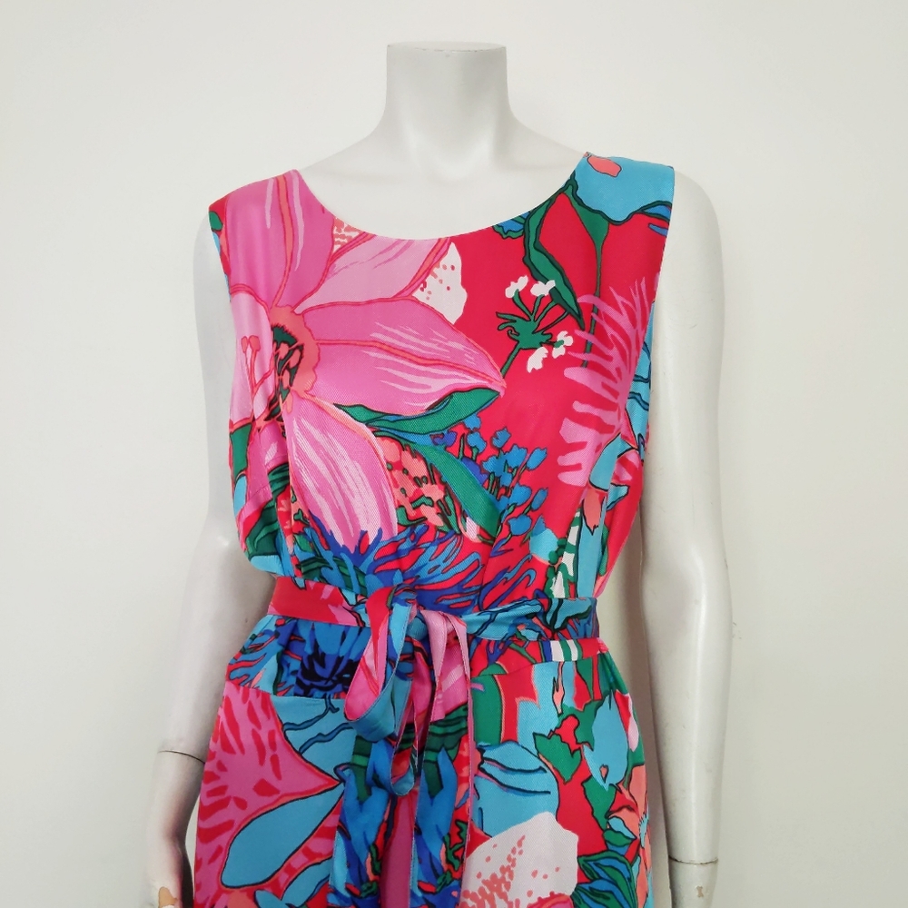 ๐HP๐ Talbots Tropical Floral Fit Flare Pink Dress 14 - Picture 3 of 9